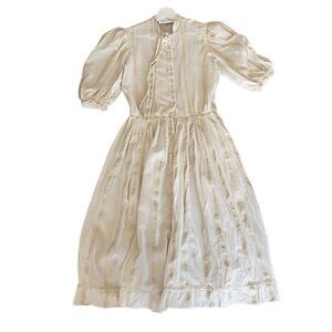 Vintage Albert Nipon Dress Cream Gold Metallic Flaw
